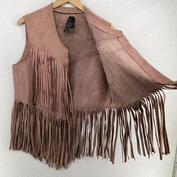 Vtg IBEX Vest Womens M Elegance Leather Western Waistcoat Fringed Pink England - Picture 2 of 13
